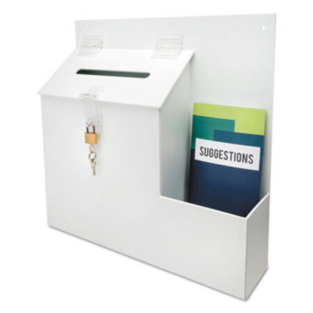 Picture of Suggestion Box Literature Holder w/Locking Top, 13 3/4 x 3 5/8 x 13, WhiteDEF-79803