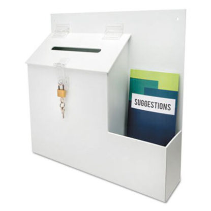 Picture of Suggestion Box Literature Holder w/Locking Top, 13 3/4 x 3 5/8 x 13, WhiteDEF-79803