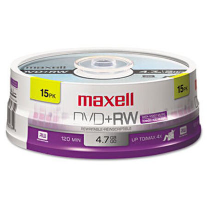 Picture of DVD+RW Rewritable Disc, 4.7 GB, 4x, Spindle, Silver, 15/PackMAX-634046