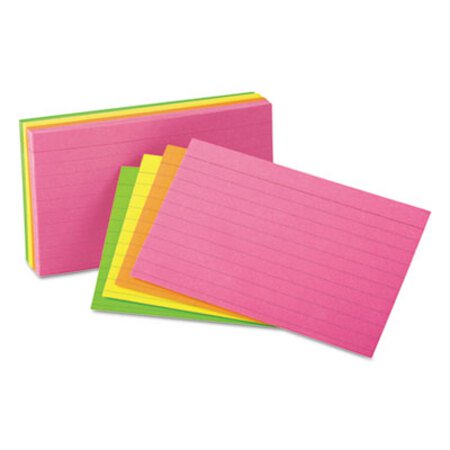 Picture of Ruled Neon Glow Index Cards, 3 x 5, Assorted, 100/PackUNV-47217