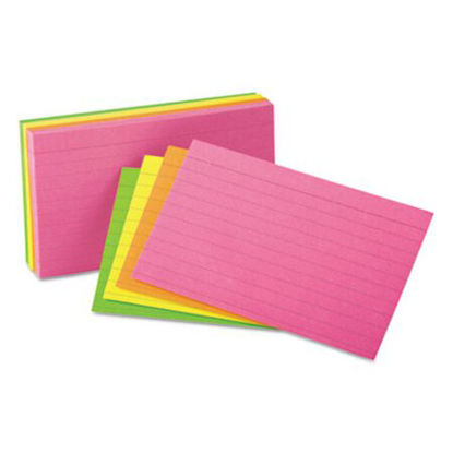 Picture of Ruled Neon Glow Index Cards, 3 x 5, Assorted, 100/PackUNV-47217