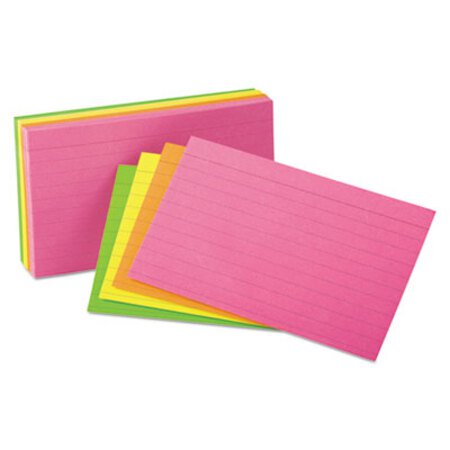 Picture of Ruled Index Cards, 3 x 5, Glow Green/Yellow, Orange/Pink, 100/PackOXF-40279
