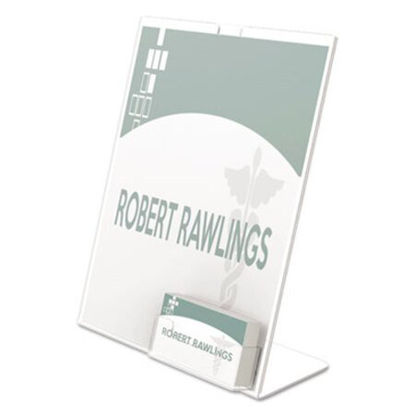 Picture of Superior Image Slanted Sign Holder with Business Card Holder, 8.5w x 4.5d x 11h, ClearDEF-590601