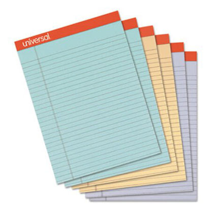 Picture of Perforated Writing Pads, Wide/Legal Rule, 8.5 x 11.75, Assorted Sheet Colors, 50 Sheets, 6/PackUNV-35878