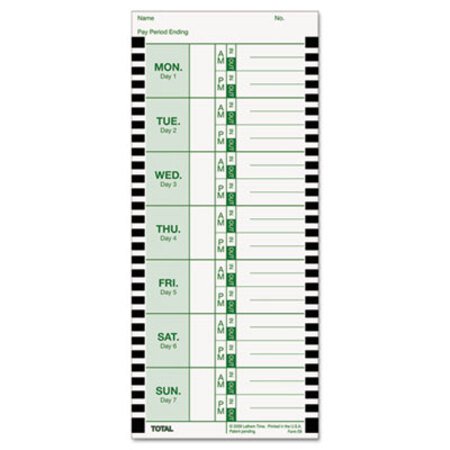 Picture of Time Clock Cards for Lathem Time 800P, One Side, 4 x 9, 100/PackLTH-E8100