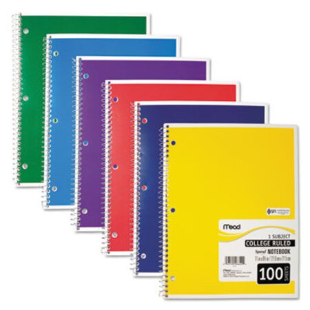 Picture of Spiral Notebook, 1 Subject, Medium/College Rule, Assorted Color Covers, 11 x 8, 100 SheetsMEA-06622