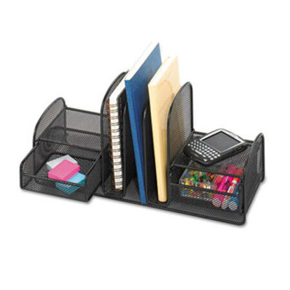 Picture of Onyx Mesh Desk Organizer, Three Sections/Two Baskets, 17 x 6 3/4 x 7 3/4, BlackSAF-3263BL