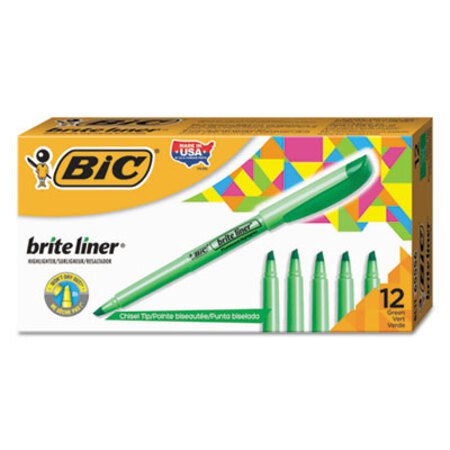 Picture of Brite Liner Highlighter, Fluorescent Green Ink, Chisel Tip, Green/Black Barrel, DozenBIC-BL11GN