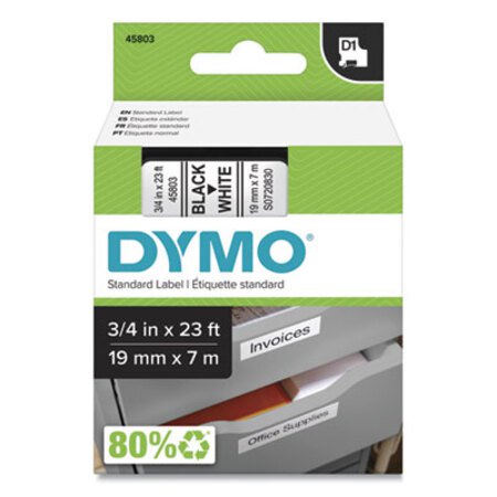 Picture of D1 High-Performance Polyester Removable Label Tape, 0.75" x 23 ft, Black on WhiteDYM-45803