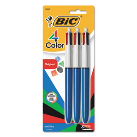 Picture of 4-Color Multi-Color Ballpoint Pen, Retractable, Medium 1 mm, Black/Blue/Green/Red Ink, Blue Barrel, 3/PackBIC-MMP31