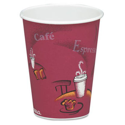 Picture of Solo Paper Hot Drink Cups in Bistro Design, 8 oz, Maroon, 50/PackSCC-378SIPK