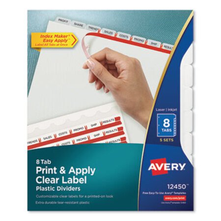 Picture of Print and Apply Index Maker Clear Label Plastic Dividers with Printable Label Strip, 8-Tab, 11 x 8.5, Translucent, 5 SetsAVE-12450