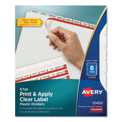 Picture of Print and Apply Index Maker Clear Label Plastic Dividers with Printable Label Strip, 8-Tab, 11 x 8.5, Translucent, 5 SetsAVE-12450