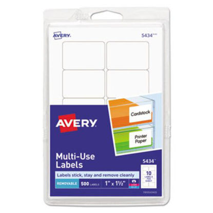Picture of Removable Multi-Use Labels, Inkjet/Laser Printers, 1 x 1.5, White, 10/Sheet, 50 Sheets/Pack, (5434)AVE-05434