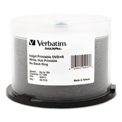 Picture of DVD+R Recordable Disc, 4.7 GB, 16x, Spindle, Hub Printable, White, 50/PackVER-94917
