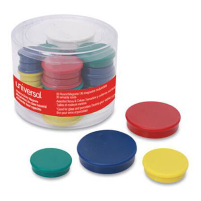 Picture of High-Intensity Assorted Magnets, 3/4", 1 1/4" and 1 1/2" dia, Assorted Colors, 30/PackUNV-31251