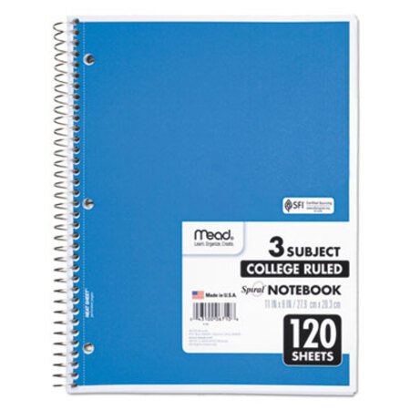 Picture of Spiral Notebook, 3 Subjects, Medium/College Rule, Assorted Color Covers, 11 x 8, 120 SheetsMEA-06710