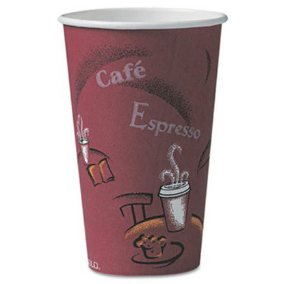 Picture of Solo Paper Hot Drink Cups in Bistro Design, 16 oz, Maroon, 300/CartonSCC-OF16BI0041