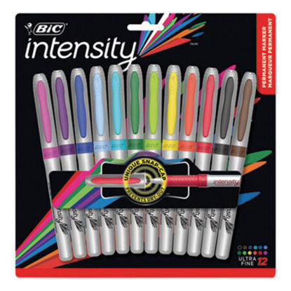 Picture of Intensity Ultra Fine Tip Permanent Marker, Extra-Fine Needle Tip, Assorted Colors, DozenBIC-GPMUP12ASST
