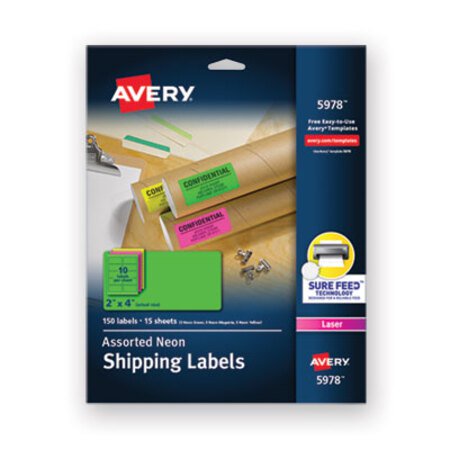 Picture of High-Visibility Permanent Laser ID Labels, 2 x 4, Asst. Neon, 150/PackAVE-5978