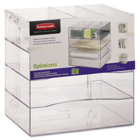 Picture of Optimizers Four-Way Organizer with Drawers, Plastic, 10 x 13 1/4 x 13 1/4, ClearRUB-94600ROS