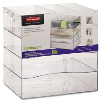 Picture of Optimizers Four-Way Organizer with Drawers, Plastic, 10 x 13 1/4 x 13 1/4, ClearRUB-94600ROS