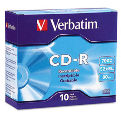 Picture of CD-R Recordable Disc, 700 MB/80 min, 52x, Slim Jewel Case, Silver, 10/PackVER-94935