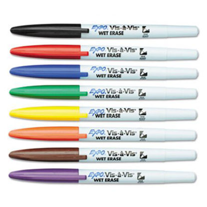 Picture of Vis-à-Vis Wet Erase Marker, Fine Bullet Tip, Assorted Colors, 8/SetSAN-16078