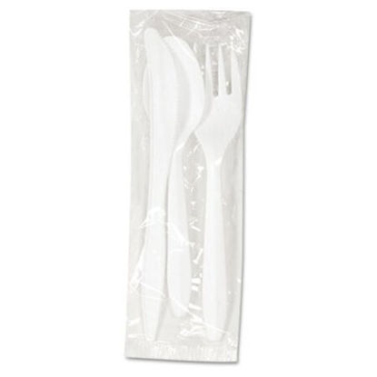 Picture of Three-Piece Cutlery Kit, Fork/Knife/Teaspoon, Polypropylene, White, 250/CartonBWK-COMBOKIT