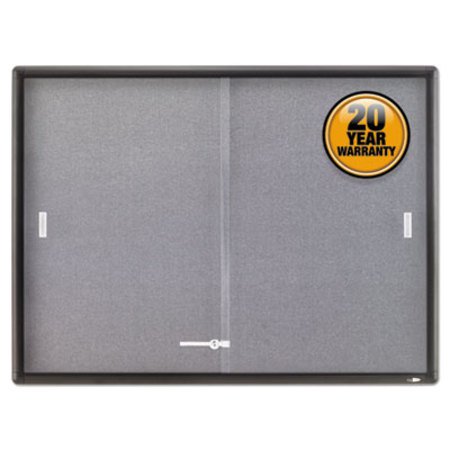Picture of Enclosed Bulletin Board, Fabric/Cork/Glass, 48 x 36, Gray, Aluminum FrameQRT-2364S