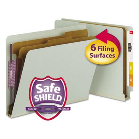 Picture of End Tab Pressboard Classification Folders with SafeSHIELD Coated Fasteners, 2 Dividers, Letter Size, Gray-Green, 10/BoxSMD-26810