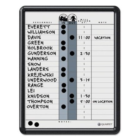 Picture of Employee In/Out Board, Porcelain, 11 x 14, Gray, Black Plastic FrameQRT-750