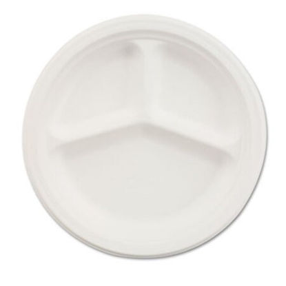 Picture of Paper Dinnerware, 3-Compartment Plate, 10.25" dia, White, 500/CartonHUH-21204CT