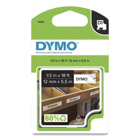 Picture of D1 High-Performance Polyester Permanent Label Tape, 0.5" x 18 ft, Black on WhiteDYM-16955