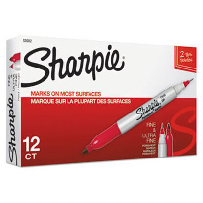 Picture of Twin-Tip Permanent Marker, Extra-Fine/Fine Bullet Tips, Red, DozenSAN-32002