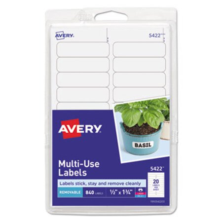 Picture of Removable Multi-Use Labels, Inkjet/Laser Printers, 0.5 x 1.75, White, 20/Sheet, 42 Sheets/Pack, (5422)AVE-05422