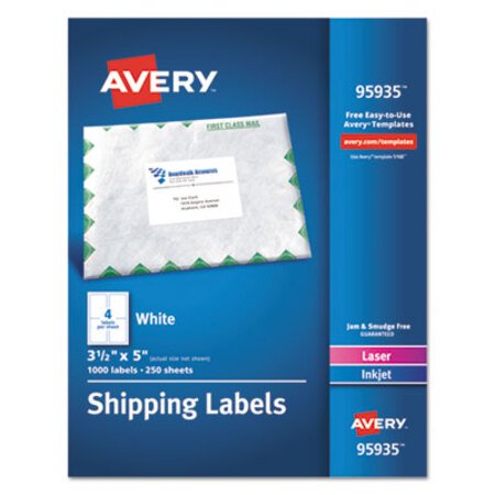 Picture of White Shipping Labels-Bulk Packs, Inkjet/Laser Printers, 3.5 x 5, White, 4/Sheet, 250 Sheets/BoxAVE-95935