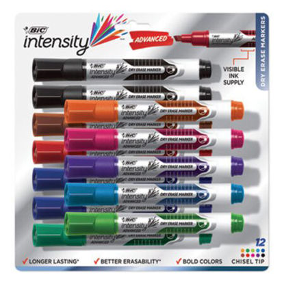 Picture of Intensity Advanced Dry Erase Marker, Tank-Style, Broad Chisel Tip, Assorted Colors, DozenBIC-GELITP121AST