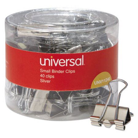 Picture of Binder Clips in Dispenser Tub, Small, Silver, 40/PackUNV-11240