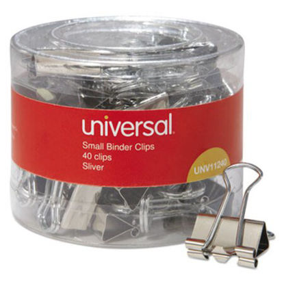 Picture of Binder Clips in Dispenser Tub, Small, Silver, 40/PackUNV-11240