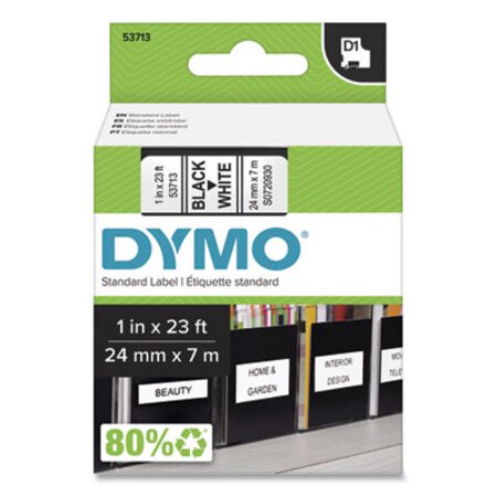 Picture of D1 High-Performance Polyester Removable Label Tape, 1" x 23 ft, Black on WhiteDYM-53713