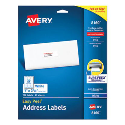 Picture of Easy Peel White Address Labels w/ Sure Feed Technology, Inkjet Printers, 1 x 2.63, White, 30/Sheet, 25 Sheets/PackAVE-8160