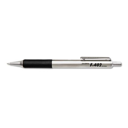 Picture of F-402 Ballpoint Pen, Retractable, Fine 0.7 mm, Black Ink, Stainless Steel/Black Barrel, 2/PackZEB-29212