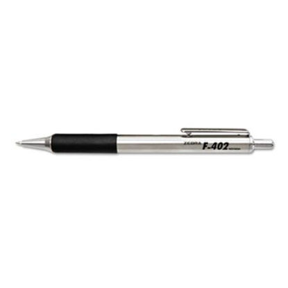 Picture of F-402 Ballpoint Pen, Retractable, Fine 0.7 mm, Black Ink, Stainless Steel/Black Barrel, 2/PackZEB-29212