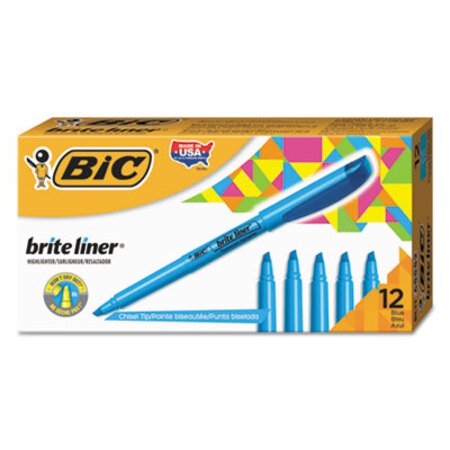 Picture of Brite Liner Highlighter, Fluorescent Blue Ink, Chisel Tip, Blue/Black Barrel, DozenBIC-BL11BE