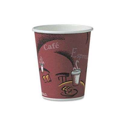 Picture of Solo Paper Hot Drink Cups in Bistro Design, 10 oz, Maroon, 300/CartonSCC-OF10BI0041