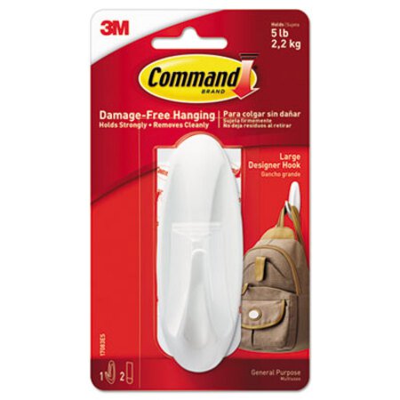 Picture of General Purpose Hooks, Large, 5 lb Cap, White, 1 Hook and 2 Strips/PackMMM-17083ES