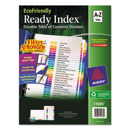 Picture of Customizable Table of Contents Ready Index Dividers with Multicolor Tabs, 26-Tab, A to Z, 11 x 8.5, White, 1 SetAVE-11085