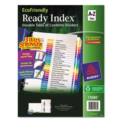 Picture of Customizable Table of Contents Ready Index Dividers with Multicolor Tabs, 26-Tab, A to Z, 11 x 8.5, White, 1 SetAVE-11085