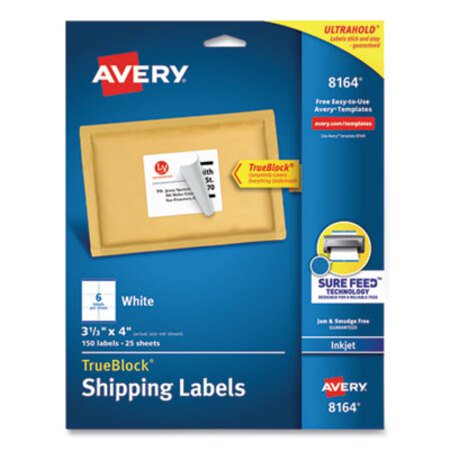 Picture of Shipping Labels w/ TrueBlock Technology, Inkjet Printers, 3.33 x 4, White, 6/Sheet, 25 Sheets/PackAVE-8164